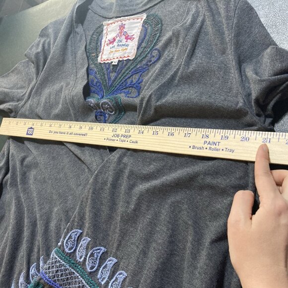 Johnny Was Cardigan Kimono Medium Embroidered Draped Open Front Boho Gray Jacket - Picture 12 of 16